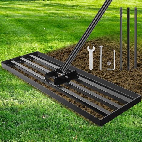Râteau de Nivellement Pelouse 75x25cm, Très Résistant avec Poignée Réglable Antidérapante 213cm, Robuste Outil pour Jardin, Arrière-Cour, Terrain Golf - 75x25cm (1/5)