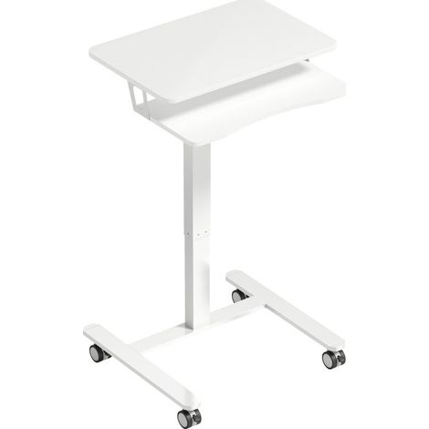 Escritorio elevable regulable con ruedas y soporte para teclado en madera y acero blanco MODENUIT (1/5)