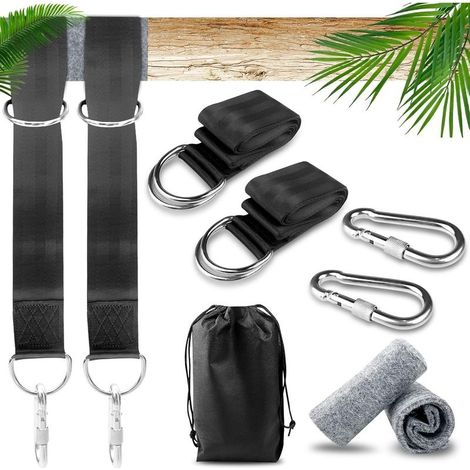 Support et fixation pour hamac, avec Mousquetons et Anneaux en D, 2 Protection d'arbre, Fixation Hamac Attache pour Camping Balancoire de Jardin Hamac, Max 550kg (1/5)