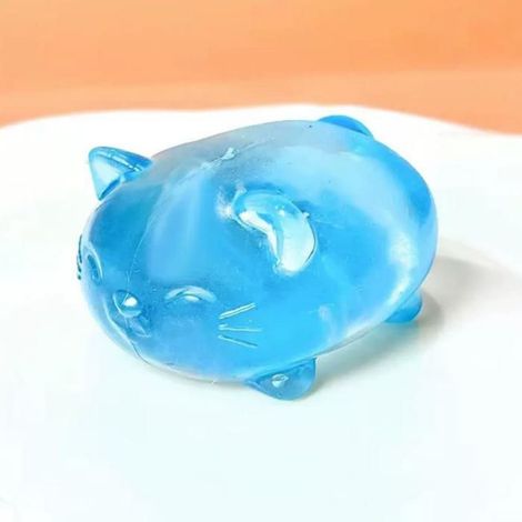 Jouet anti-stress Crystal Cat - Texture bonbon malté, rebond lent, jouet anti-stress mignon à presser, bleu (1/5)