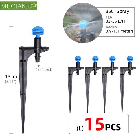 (Lot de 15) 24 types d'arroseurs de jardin avec piquet, goutteurs à réfraction à atomisation réglable, buses à vortex, raccord cannelé 1/4'' (1/5)