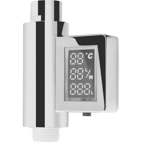 Cornat TECB3394 - Contatore di consumo "Smartly", con display digitale, cromato, 3 indicatori di consumo e indicatore di cambio colore a LED, indicatore di consumo/soffione per doccia e vasca da bagno (1/4)