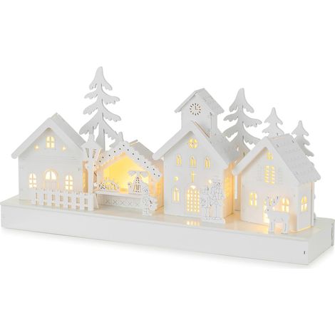 Villaggio Natalizio Legno LED Decorazione Bianco 37x18 cm (1/5)