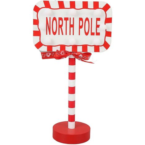 Weihnachts-LED-Straßenlaterne mit hölzernem Nordpol-Schild, batteriebetrieben, Tischleuchte für Zuhause und Büro