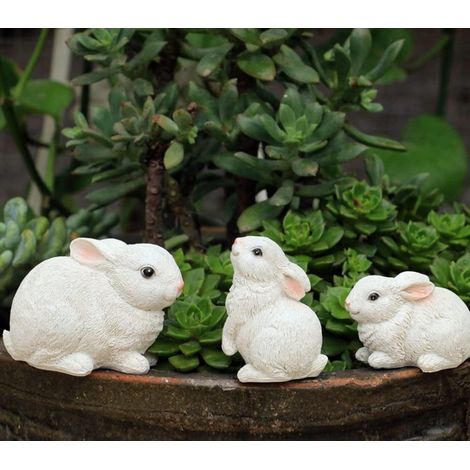 Lot de 3 lapins - Décorations de jardin, statues et ornements d'extérieur pour terrasse, décoration de Noël, intérieur et extérieur. (Blanc) (1/5)