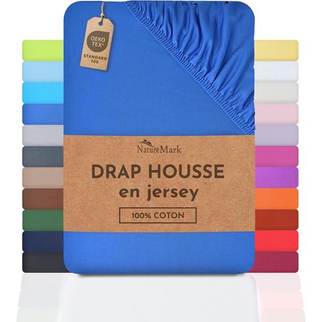 Drap-Housse en Jersey, 100% Coton, Disponible dans de Nombreuses Tailles et Couleurs, qualité Oeko-Tex Standard 100, 140 x 200 cm - 160 x 200 cm, Bleu Royal (1/5)