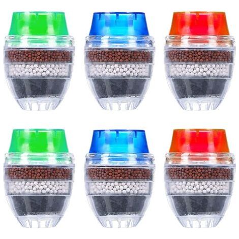 Filtre eau Robinet à Charbon Actif, 6 Pièces Purificateur Mini Water Filtre Robinet pour Cuisine Water Filter, Qualité Universel Filtre Anti Calcaire eau Robinet Rond pour Kitchen (6-Layer Filtration)