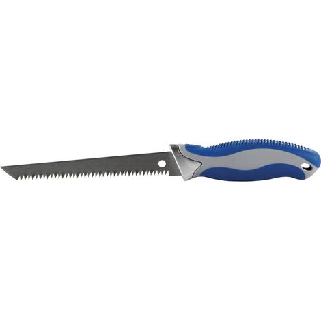 Scie à découpe plaques de plâtre – Lame acier 1,6 mm – Denture 7 dents/pouce – Pointe effilée pour accès difficile – Manche bi-matière – Outibat (1/3)