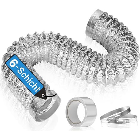 Tuyau d'évacuation d'air 100 mm, longueur 0,9 m, 6 couches, épais, avec 2 colliers et 1 ruban adhésif, pour hotte, sèche-linge, climatiseur (1/5)
