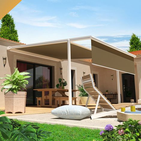 Pergola Tela PYRITE 4,00x3,00 M Motorizzata a Telecomando + Manovra di Emergenza + Cofano LED + Mantovana (Bianco satinato RAL9010 - Grigio talpa 250 g/m²) (1/5)
