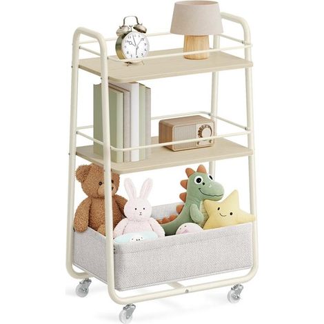 Chariot de rangement à roulettes 43 x 30 x 81 cm 3 niveaux design épuré pour salon chambre cuisine en aggloméré beige (1/2)