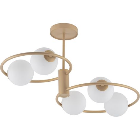 Plafonnier doré Aqua moderne 5 globes verre G9 Sigma