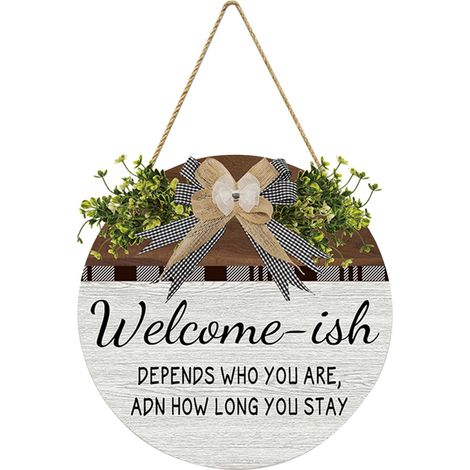 Plaque D Accueil En Bois - 30 cm - Décoration Murale Pour Porte D Entrée - Fleur Artificielle Et Ruban - 1 Pièce (1/5)