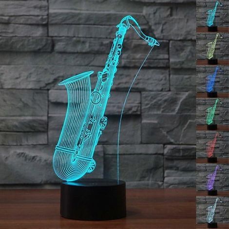 Lampe de table/bureau tactile en forme de saxophone 3D, illusion d'optique, 7 couleurs changeantes, LED, idéale pour Noël, la maison, un anniversaire ou toute autre occasion spéciale enfants. (1/5)