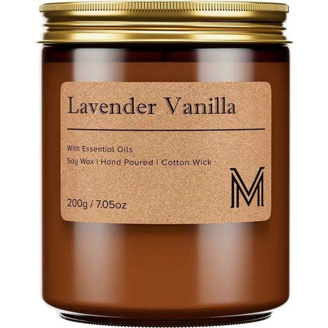 Duftkerze Lavendel Vanille im Glas 200g Sojawachs 40h Brenndauer Aromatherapie