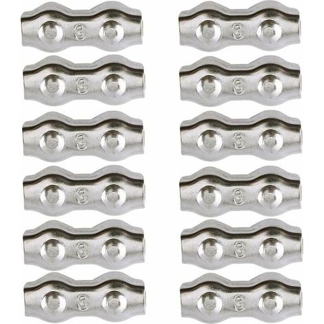 Serre-câble , Serre Cable Acier 3mm 12 Pièces Serre Câbles Duplex Pince de Câble Acier inoxydable 304 D'agrafe de Câble,Câble Poignées pour 2mm Câble Métalliques Pince À Câble Corde à Linge
