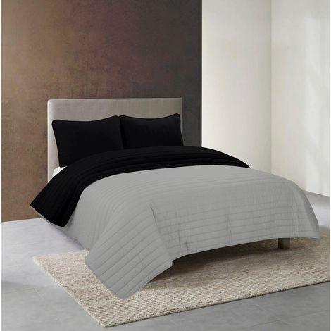 Trapuntino Bicolore Copriletto Primavera Autunno Coperta Leggera Effetto Piuma Prodotto Italiano Manopesca Duck Friendly Matrimoniale - Grigio-Nero (1/4)