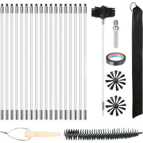 25-teiliges Schornsteinreinigungsbürsten-Set mit 18 flexiblen Nylonstäben + 2 Bürstenköpfen + 1 langer Holzbürste + Aufbewahrungstasche für Kaminabzug, Trockner, Kaminschacht, Dunstabzugshaube (1/5)