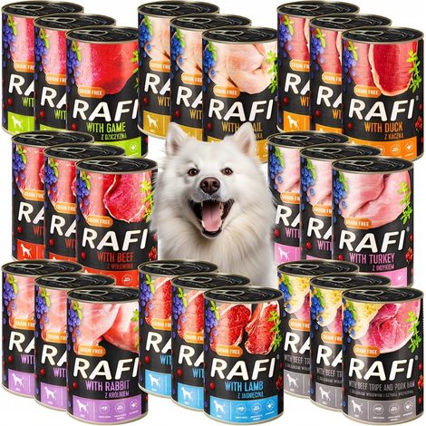 DOLINA NOTECI RAFI Nassfutter für ausgewachsene Hunde, getreidefrei, Dosenmischung, 24 x 400 g