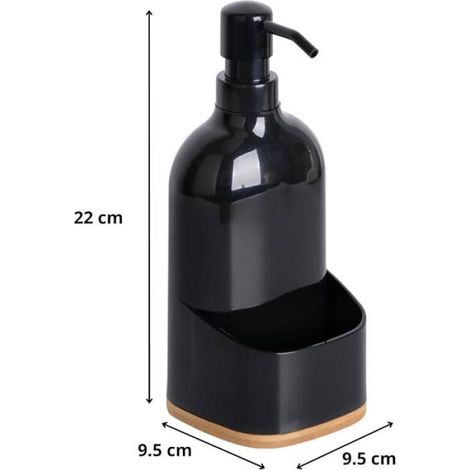 Distributeur Liquide Vaisselle - Porte-éponge Intégré - Pour Cuisine - Noir - 9.5 x 9.5 x 22 cm (1/5)