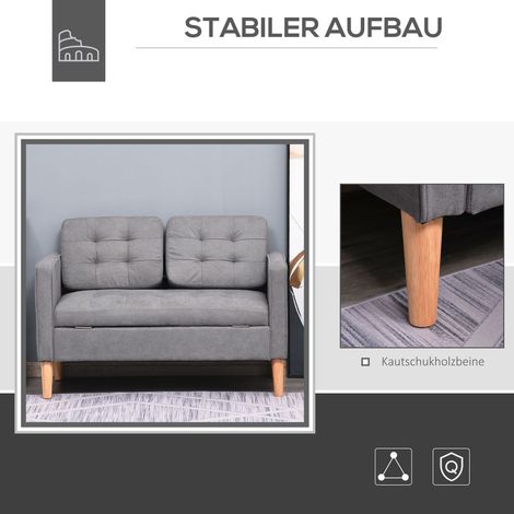 Canapé 2 places avec rangement, piètement en bois, assise rembourrée velours aspect pour salon, chambre, 117x62x78 cm, Gris (1/4)