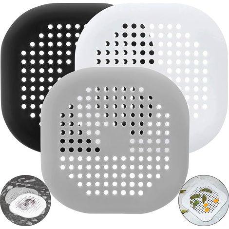 Silicone Drain Protection, 3 Pieces Silicone Hair Filter Sink Drain Protection for Bathtub, Shower, Drain, Kitchen, Bath, Laundry Room 14 x 14 cm (1/5)