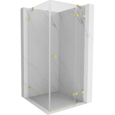 Mexen Lunar cabina de ducha abatible derecha 90 x 90 cm, transparente, oro cepillado - 834-090-090-55-00-P (1/5)