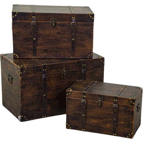 Baúl de madera ecopiel marrón rectangular 1-3 cm68x38h40 (1/4)