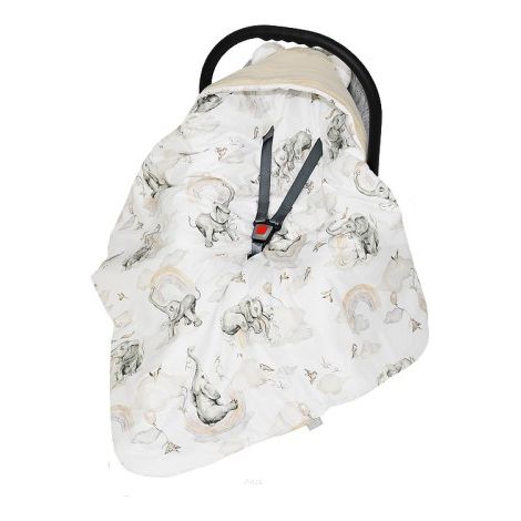 Sac de couchage avec capuche pour siège auto, velours/coton, 90x90 cm (beige + éléphant arc-en-ciel) (1/3)