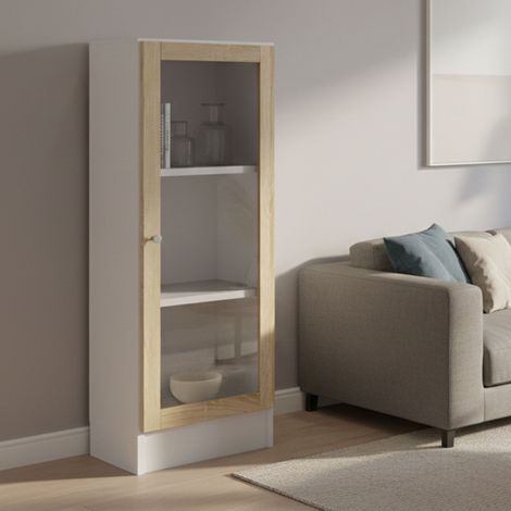 Dmora - Estante para libros Goring, Estante de oficina, Porta libros móvil, Biblioteca, 41x28 h107 cm, Blanco y Roble (1/3)