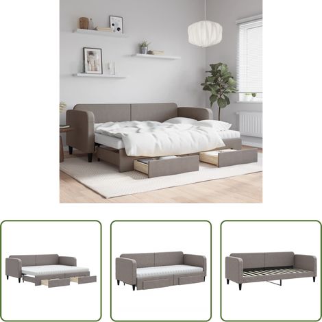 vidaXL Sofa-Bett - Tagesbett Ausziehbar mit Schubladen Taupe 80x200 cm Stoff (1/5)