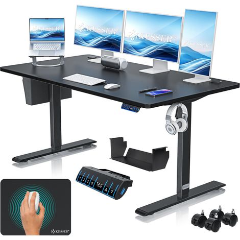 KESSER® Schreibtisch elektrisch höhenverstellbar, Steh-Sitz - 160x70 cm, Schwarz (1/5)