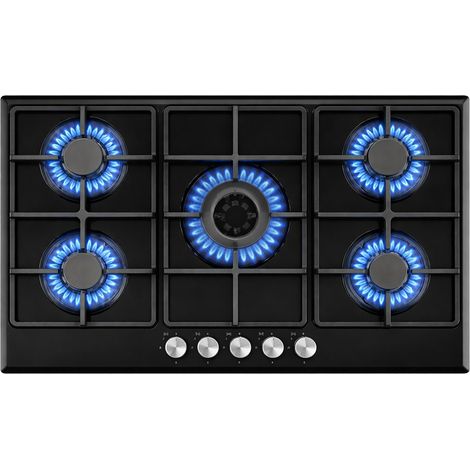 Piano Cottura 5 Fuochi Gas da Incasso 90x55cm in Acciaio Nero e Ghisa per Cucina (1/5)