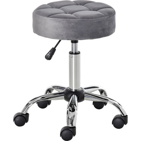 Sgabello da salone con ruote regolabile in altezza velluto grigio chiaro base cromata MODENUIT (1/5)
