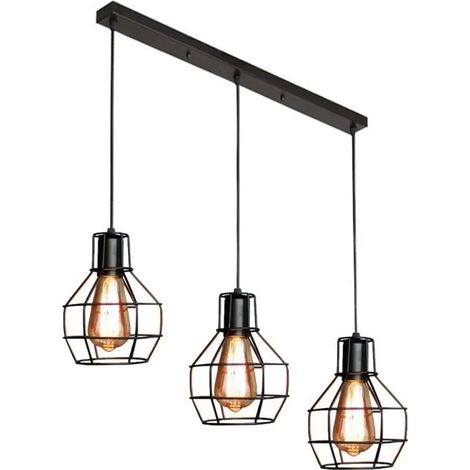 3 Lustres Suspensions Industrielle en Cage Lampe Suspension en Metal Vintage pour Salon Chambre (1/4)