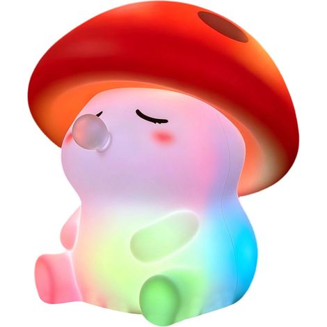Veilleuse Champignon Rechargeable USB, Toucher Silicone, Lumière Douce, Lampe de Décoration pour Chambre, Dortoir et Table de Chevet, Colorée (1/5)