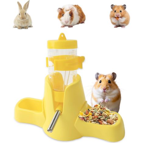 Hamster Water Bottle, 80 ml, 3 in 1 with Bowl, Yellow (1/5)