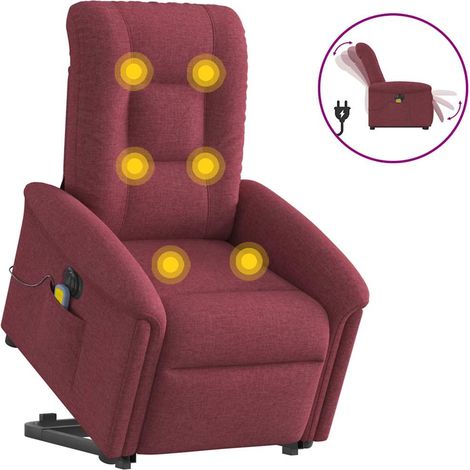 Elektrischer Massagesessel mit Aufstehhilfe Weinrot Stoff