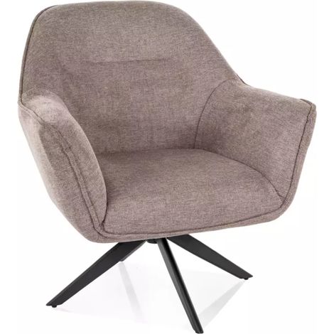 Fauteuil tissu beige rotatif 360° look cosy base métal noir mat RITANA