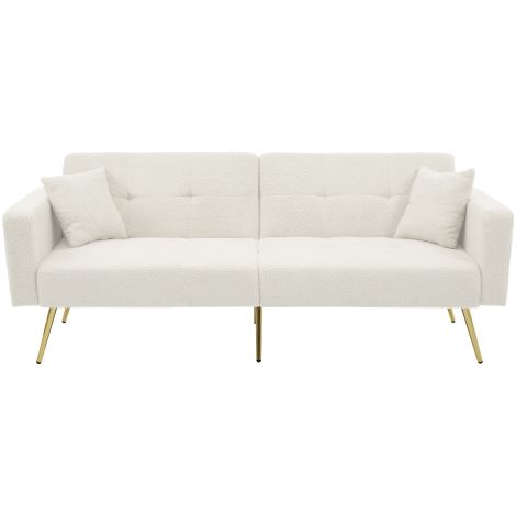 Schlafsofa mit Bettfunktion, verstellbarem Winkel, goldenen Beinen, mit Kissen und seitlichen Aufbewahrungstaschen