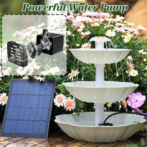 Fontaine solaire triple pour bain d'oiseaux (blanc cassé), élément décoratif de jardin détachable à monter soi-même pour bassins, piscines, cours, pompe solaire pour fontaine (1/5)