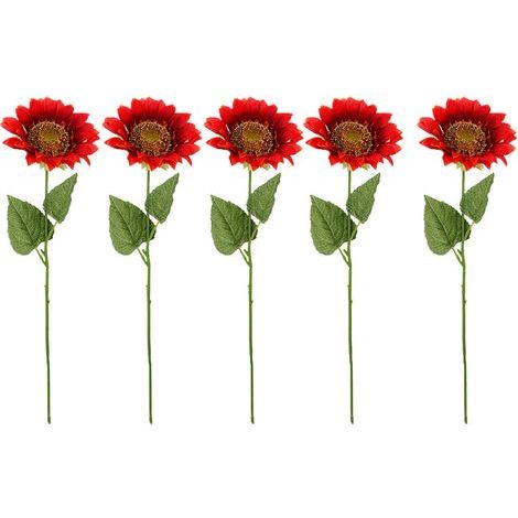 Lot de 6 tournesols artificiels, grandes fleurs artificielles ressemblant à de vraies fleurs décoratives - orange (1/5)