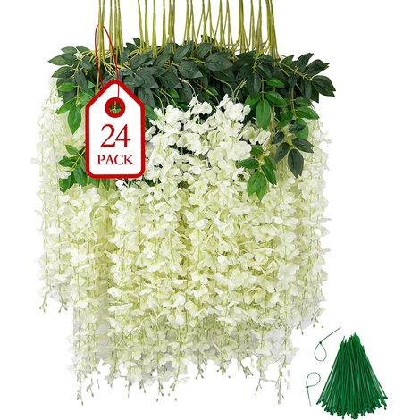 24 Pièces Glycine Artificielle Blanc Fleur Artificielle Deco Glycine Fleurs Artificielles Tombante pour Décoration du Mariage Fête Jardin Saint Valentin Faux Wisteria Réaliste (1/5)