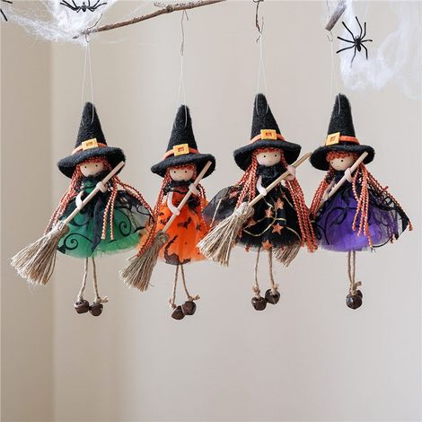 Decorazione di Halloween - Bambola esagonale da cucina - 2012 cm - Strega volante unica con scopa e cappello - Decorazione di Halloween da appendere (1/5)