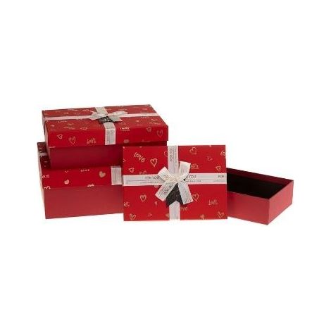 Scatola rettangolare con fiocco, 3 rosette
