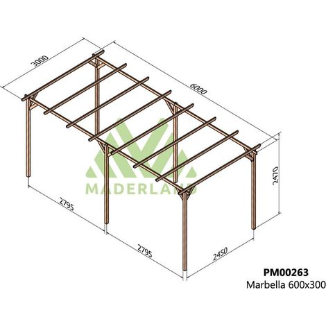 Pérgola de Madera Maciza Marbella (Maderland) - Gardeneas - 600 x 300 cm