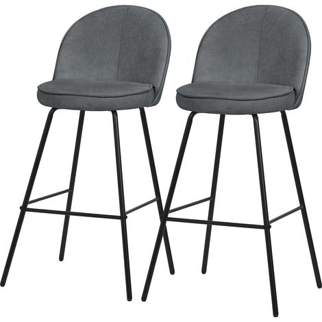 ML-Design Barhocker 2er Set Anthrazit mit Stoffbezug, H:75 cm, Gepolsterte Barstühle mit Stahlgestell, Küchenstühle mit Rückenlehne und Fußstütze, Tresenhocker Bistrohocker Thekenhocker Küchenhocker