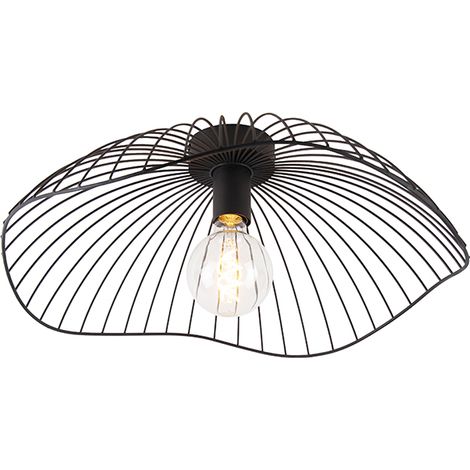 QAZQA Diseño Plafón de diseño negro 50 cm - Pua Acero Redonda Adecuado para LED Max. 1 x 40 Watt