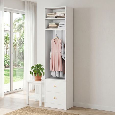Armoire Penderie Étroite Blanche 50x30x200cm - Dressing Gain de Place avec 2 Tiroirs, 2 Étagères et Tringle, Meuble de Rangement Chambre & Entrée (1/5)