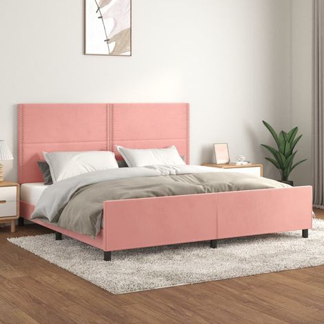 Bettgestell mit Kopfteil Rosa 200x200 cm Samt (1/5)